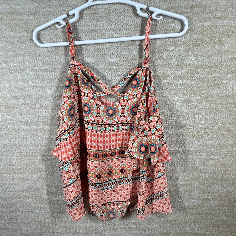 Torrid Womens Boho Geometric Kaleidoscope Cold Shoulder Strappy Top Coral Size 0 - Picture 8 of 8